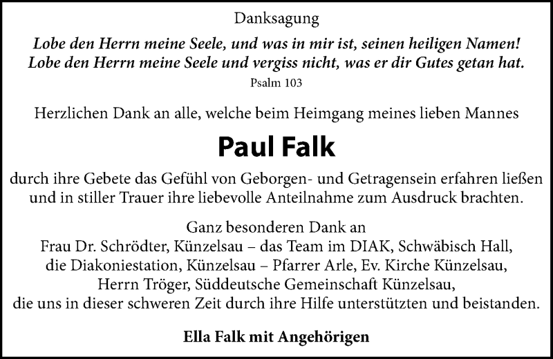  Traueranzeige für Paul Falk vom 10.07.2015 aus 