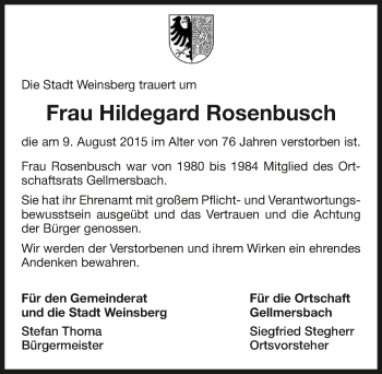 Traueranzeige von Hildegard Rosenbusch 