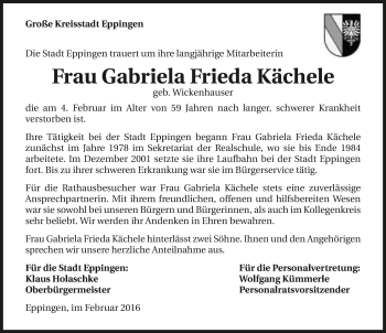Traueranzeige von Gabriela Frieda Kächele 