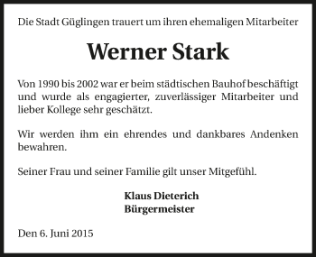 Traueranzeige von Werner Stark 