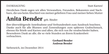 Traueranzeige von Anita Bender 