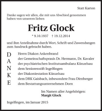 Traueranzeige von Fritz Glock 