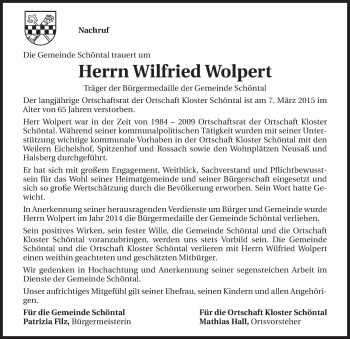 Traueranzeige von Wilfried Wolpert 