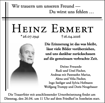 Traueranzeige von Heinz Ermert 