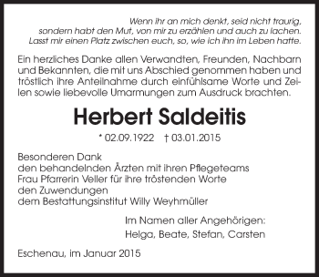 Traueranzeige von Herbert Saldeitis 