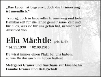 Traueranzeige von Ella Mächtle 