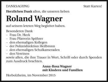 Traueranzeige von Roland Wagner 