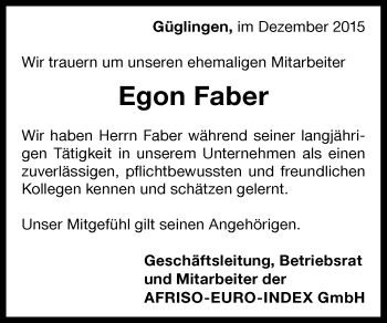 Traueranzeige von Egon Faber 