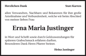 Traueranzeige von Erna Maria Justinger 