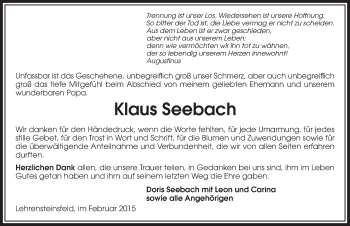 Traueranzeige von Klaus Seebach 