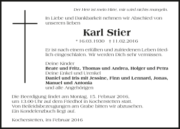 Traueranzeige von Karl Stier 