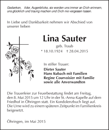 Traueranzeige von Lina Sauter 