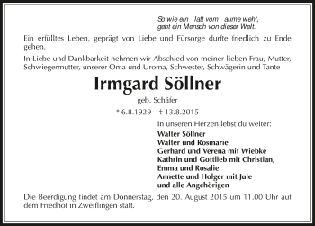 Traueranzeige von Irmgard Söllner 