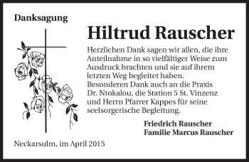 Traueranzeige von Hiltrud Rauscher 