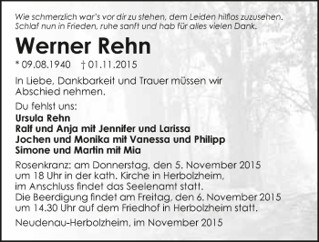Traueranzeige von Werner Rehn 