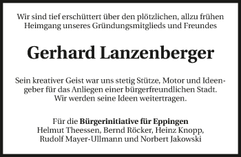 Traueranzeige von Gerhard Lanzenberger 