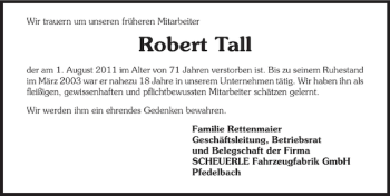 Traueranzeige von Robert Tall 