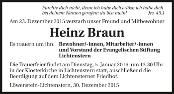 Traueranzeige von Heinz Braun 