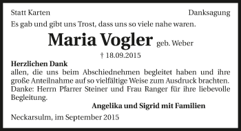Traueranzeige von Maria Vogler 