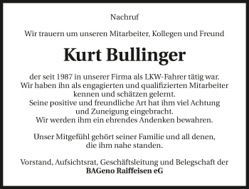 Traueranzeige von Kurt Bullinger 