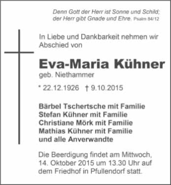 Traueranzeige von Eva-Maria Kühner 
