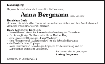 Traueranzeige von Anna Bergmann 