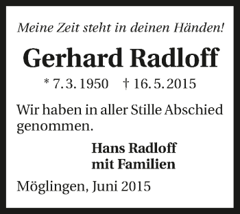Traueranzeige von Gerhard Radloff 