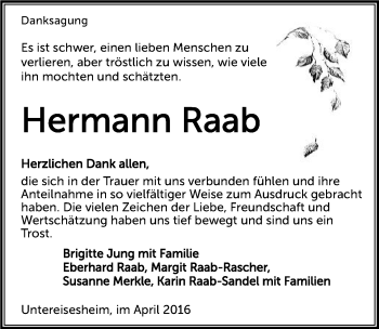 Traueranzeige von Hermann Raab 