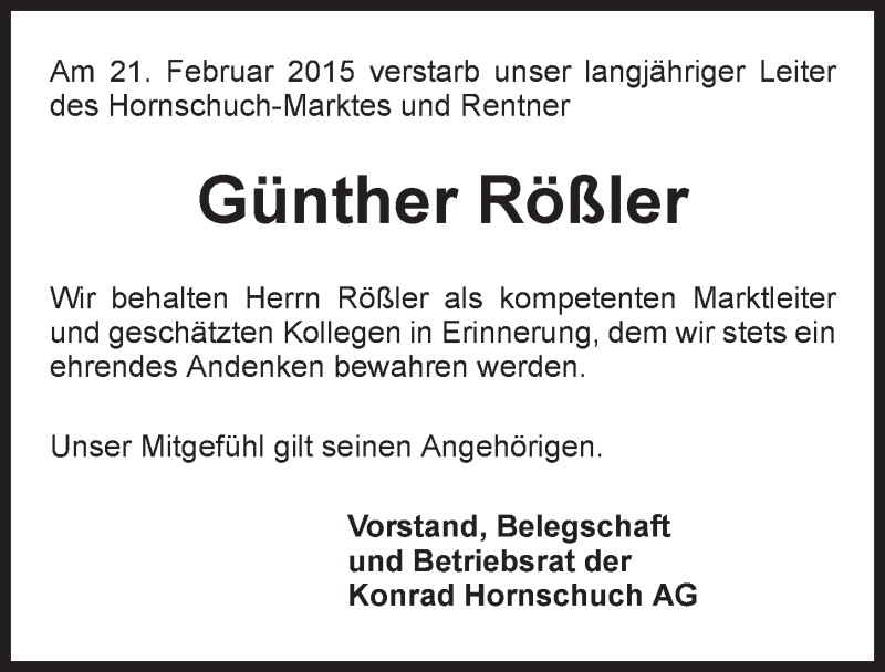  Traueranzeige für Günther Rößler vom 03.03.2015 aus 