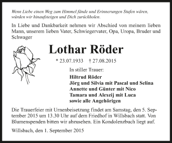 Traueranzeige von Lothar Röder 