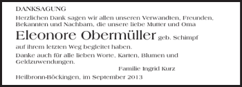 Traueranzeige von Eleonore Obermüller 