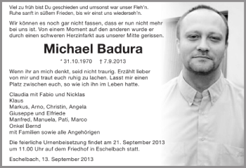 Traueranzeige von Michael Badura 
