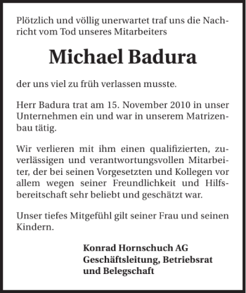 Traueranzeige von Michael Badura 