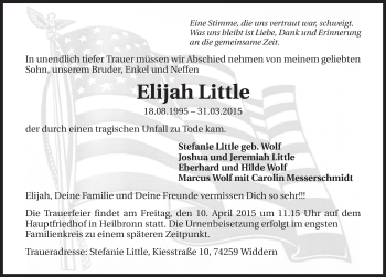 Traueranzeige von Elijah Little 