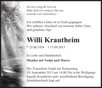 Traueranzeige von Willi Krautheim 