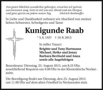 Traueranzeige von Kunigunde Raab 