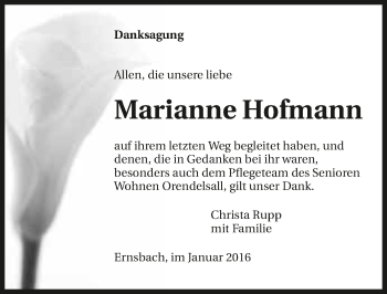 Traueranzeige von Marianne Hofmann 