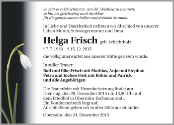 Traueranzeige von Helga Frisch 