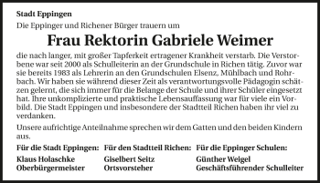 Traueranzeige von Gabriele Weimer 