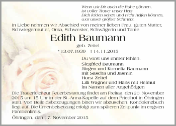 Traueranzeige von Edith Baumann 