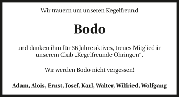 Traueranzeige von Bodo  