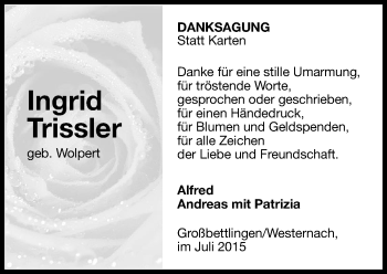 Traueranzeige von Ingrid Trissler 