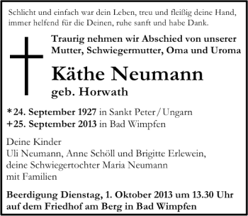 Traueranzeige von Käthe Neumann 