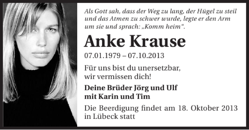  Traueranzeige für Anke Krause vom 15.10.2013 aus 