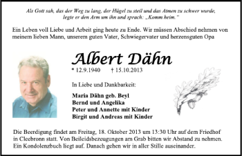 Traueranzeige von Albert Dähn 