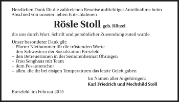Traueranzeige von Rösle Stoll 