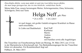 Traueranzeige von Helga Neff 