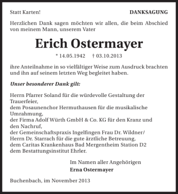 Traueranzeige von Erich Ostermayer 
