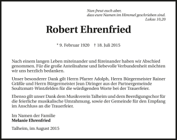 Traueranzeige von Robert Ehrenfried 