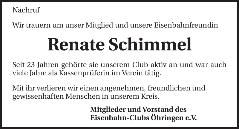  Traueranzeige für Renate Schimmel vom 27.03.2015 aus 